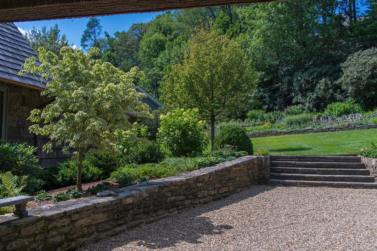 Beautiful Landscape, stone path, stone wall design and installation in Linville, NC